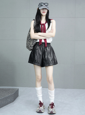 牛皮皮裤女2025年秋季新款油蜡皮黑色外穿短裤真皮松紧腰显瘦靴裤