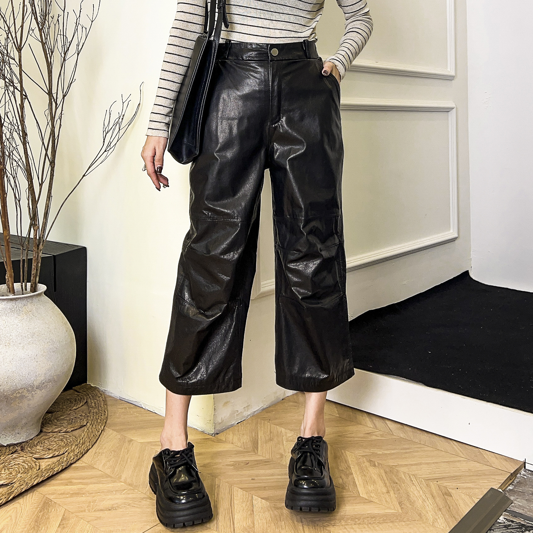 松紧腰通勤八分裤休闲裤