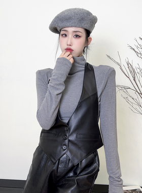 挂脖马甲女短款2025秋季新款真皮露背外搭背心绵羊皮修身个性坎肩