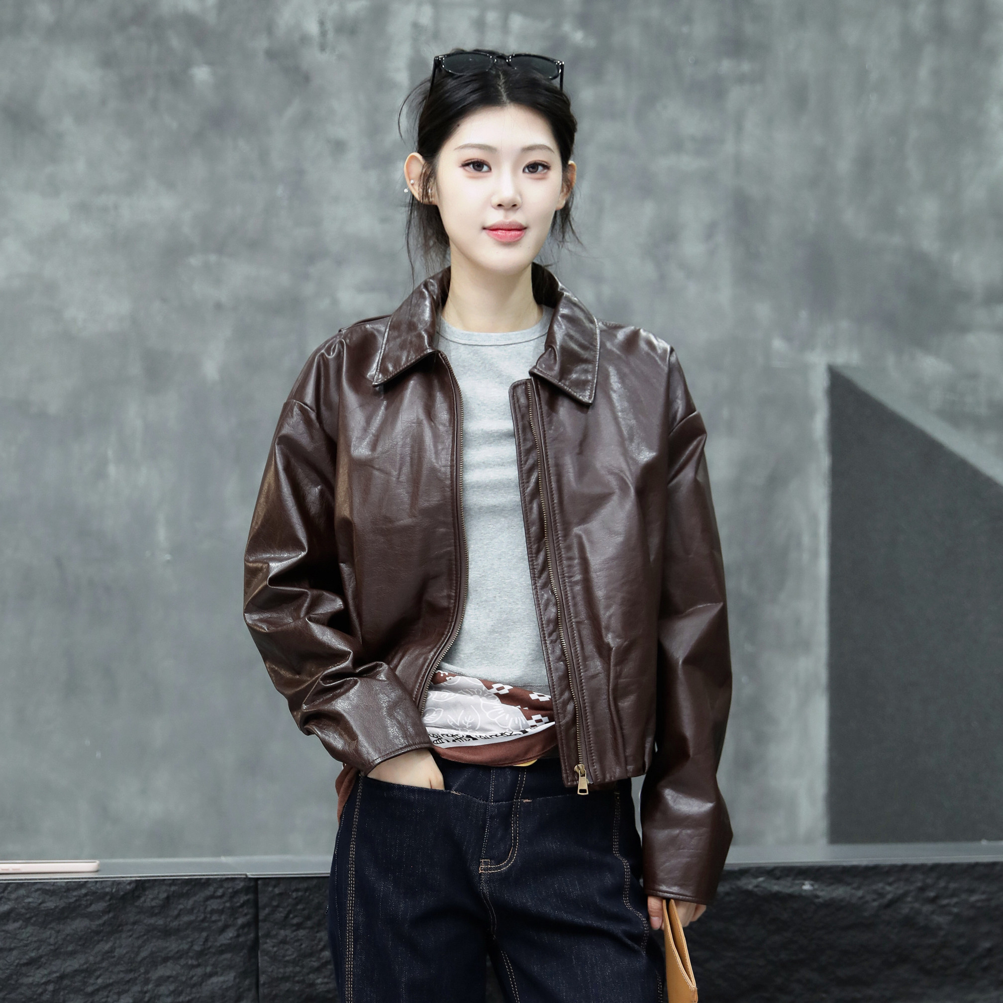 油蜡皮皮衣女短款2025秋新款