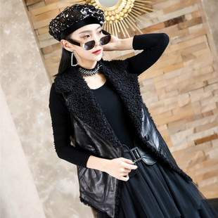 马甲女2025年秋季新款真皮外搭皮衣绵羊皮修身坎肩仿羊羔毛领外套