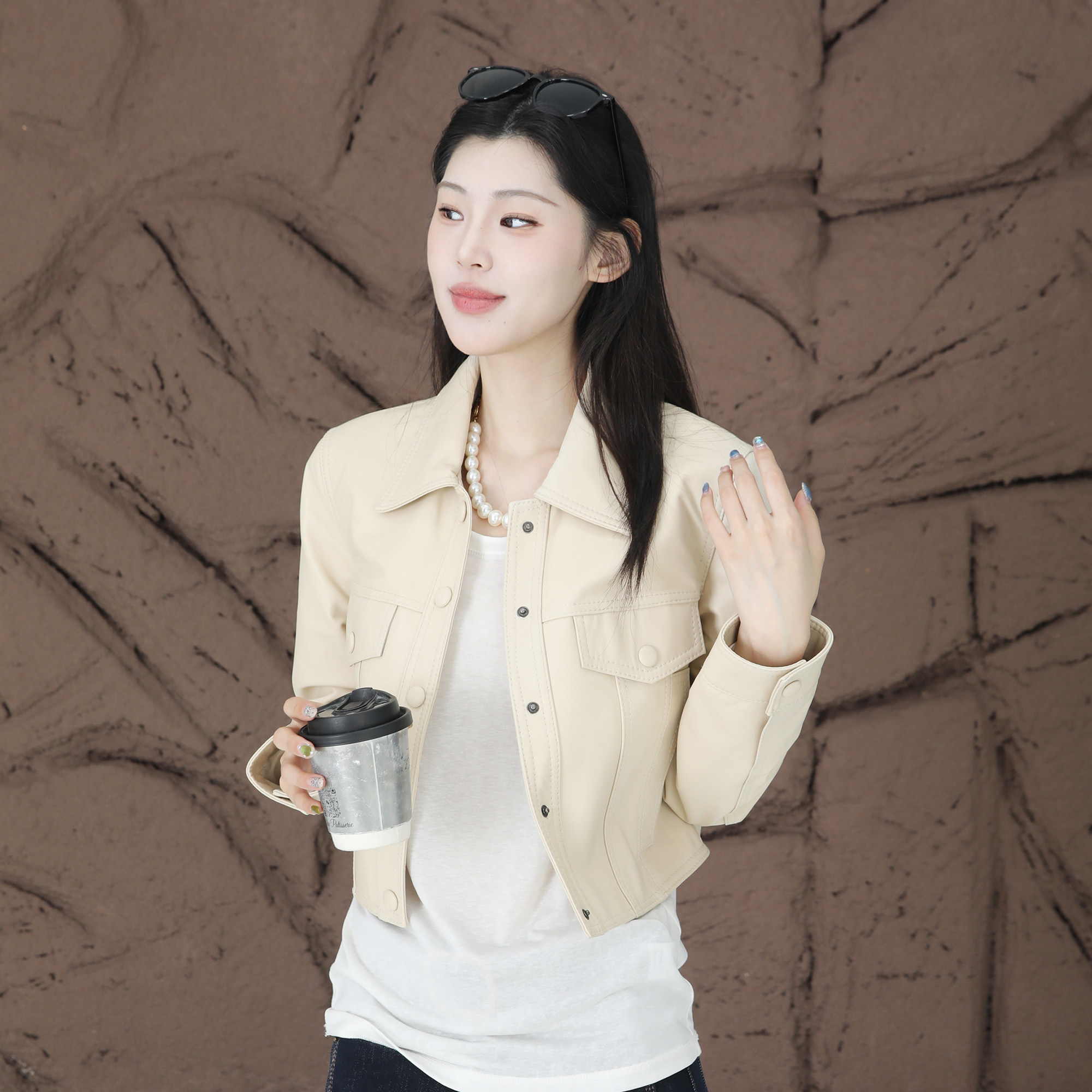 秋季韩版短款绵羊皮双排扣皮衣女