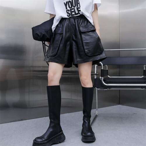 松紧腰其他通勤短裤真皮休闲裤