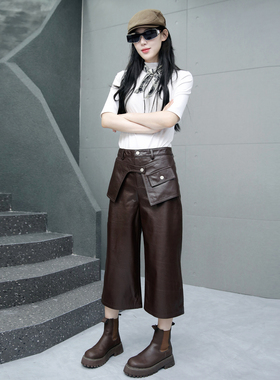 油蜡皮皮裤女2025年秋季新款真皮咖色七分裤牛皮靴裤显瘦直筒裤潮