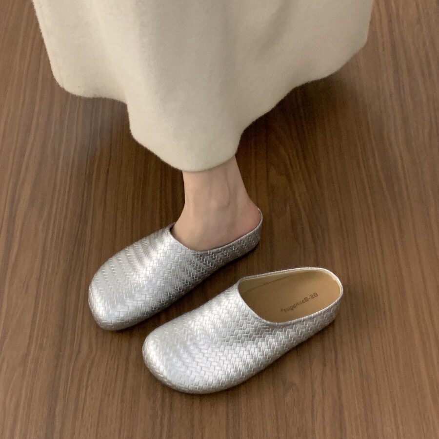 休闲风包头半拖鞋女2026春季外穿厚底一脚蹬懒人内增高防滑穆勒鞋