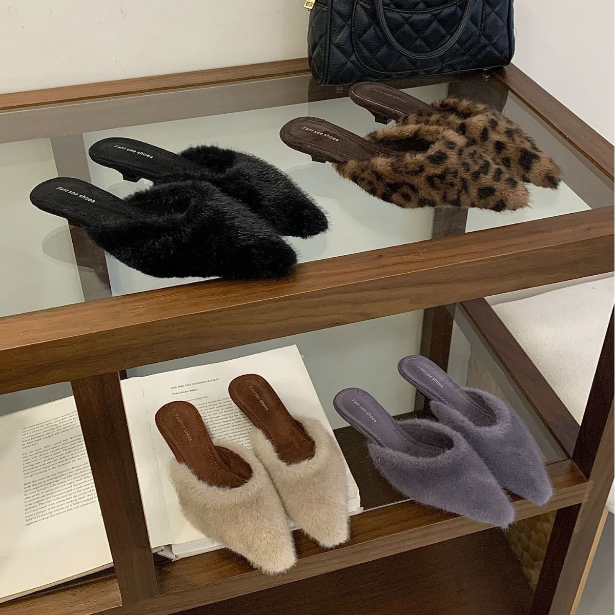 A2-63~包头半拖鞋女鞋子外穿2025年新款低跟法式尖头毛毛穆勒鞋