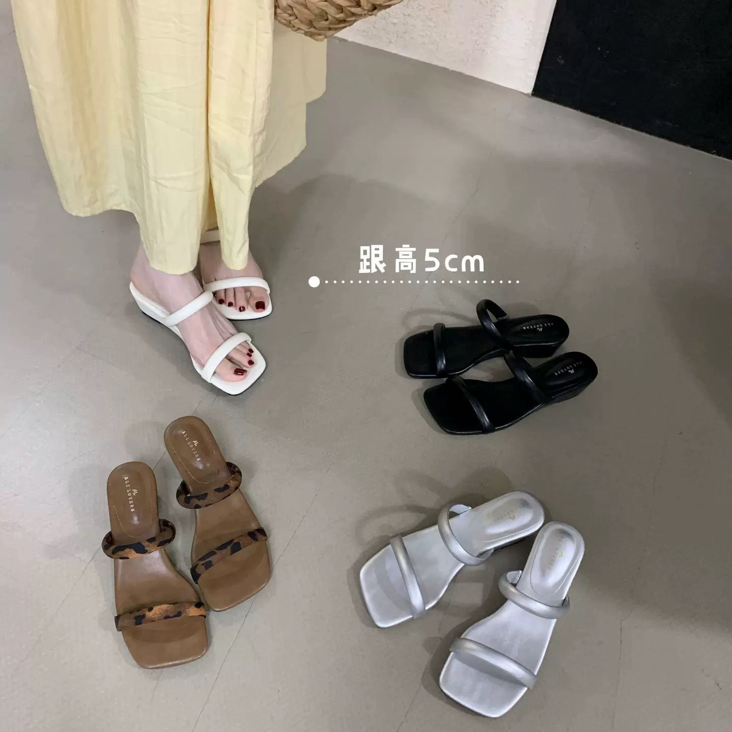 676-7~坡跟法式方头露趾凉拖鞋女鞋子外穿2026年夏季新款