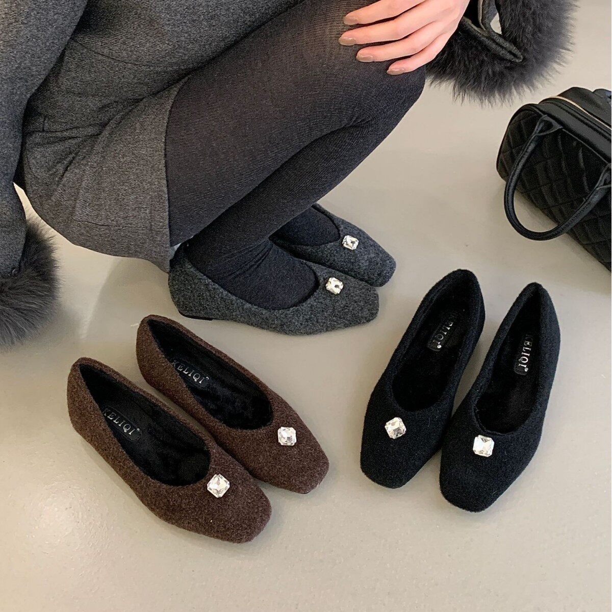 韩版百搭毛呢单鞋女加绒外穿毛毛鞋懒人一脚蹬通勤内增高保暖棉鞋