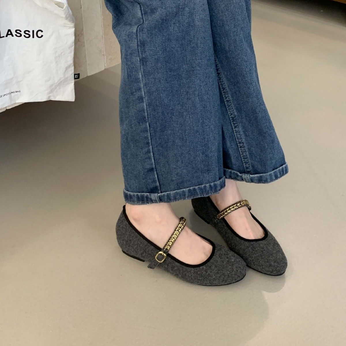 毛毡平底单鞋法式软底绝美不累脚配裙子内增高链条一字带玛丽珍鞋,女鞋,浅口单鞋,淘宝优惠券,粉丝福利购,淘宝优惠卷