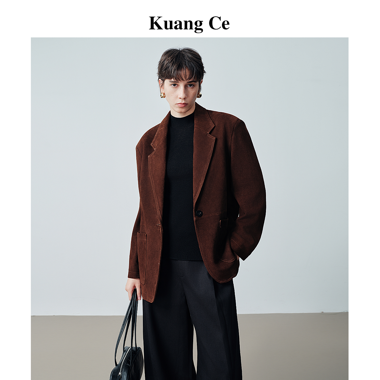 羊反绒皮皮衣油蜡哑光西装外套