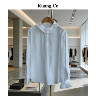 法式 新款 优雅通勤轻职场松弛感衬衣 女2026春季 匡册柔褶花苞领衬衫