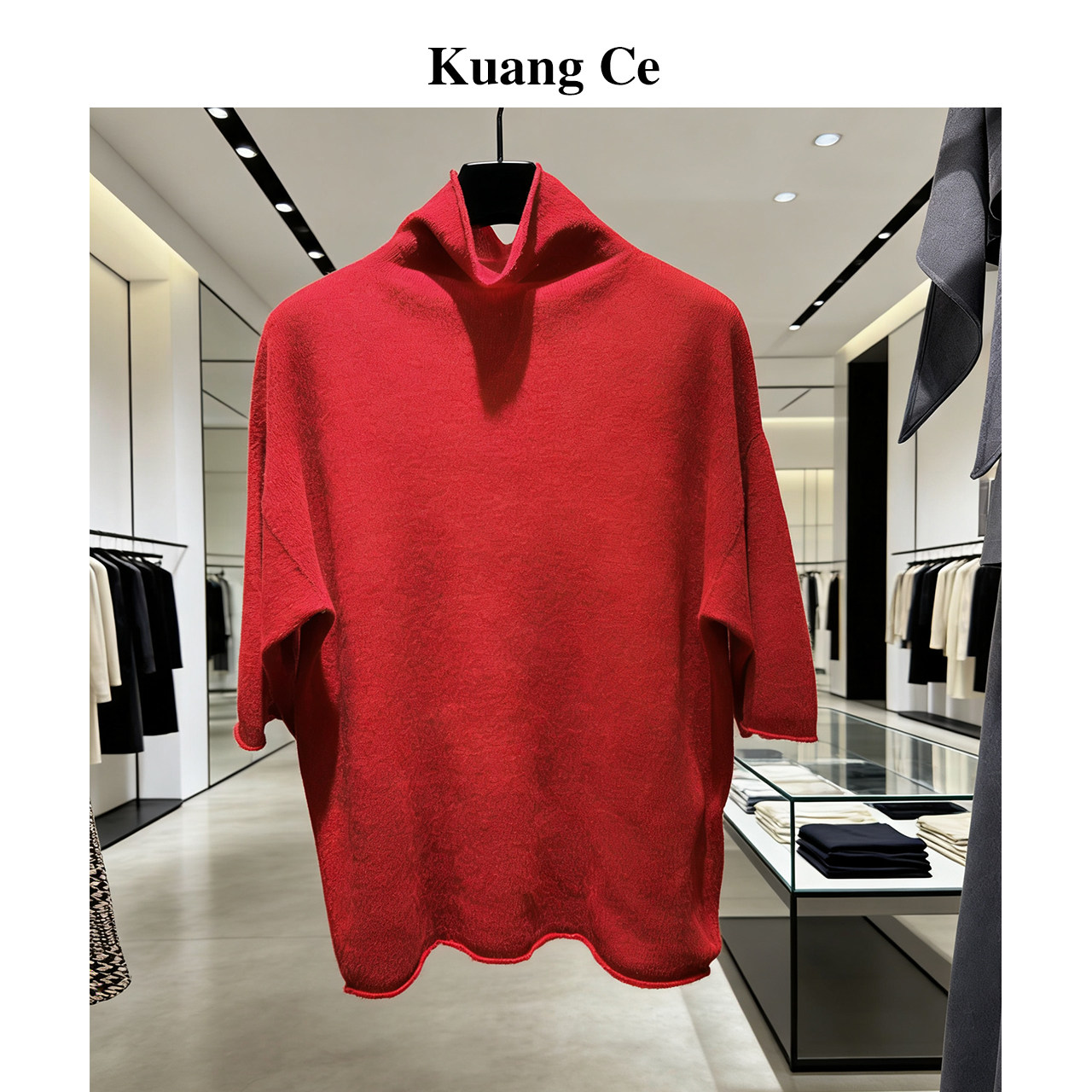 匡册2026春季新款女士高领七分袖红色针织衫女通勤宽松显瘦羊毛衫,男装,针织衫/毛衣,淘宝优惠券,粉丝福利购,淘宝优惠卷