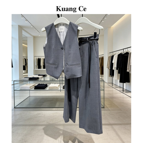 羊毛混纺挺括抗皱灰色西装套装女