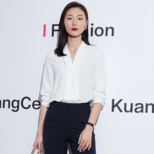 匡册白色衬衫女新款时尚气质衬衣长袖V领抗皱面试通勤职业工作服