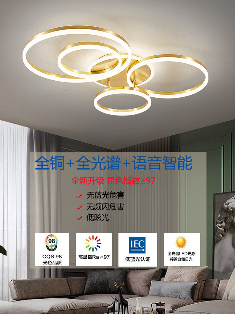 全铜客厅吸顶灯北欧极简主卧室书房间灯全光谱护眼米家智能灯具