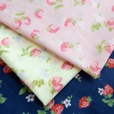 小纹工房纯棉60s薄布白花草莓
