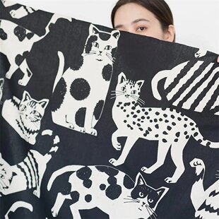 进口KOKKA古家悦子echino名师布棉麻帆布高档包包手工面料大花猫