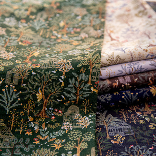 hokkoh进口纯棉21细条纹灯芯绒柔软可爱卡通服装包包面料宫殿狐狸