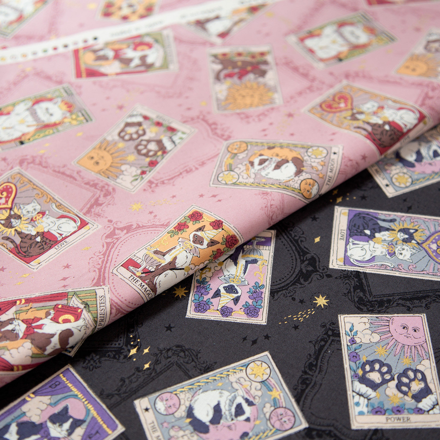 KOKKA进口纯棉20s印花猫咪塔罗牌烫金服装包包手工创意高档面布料