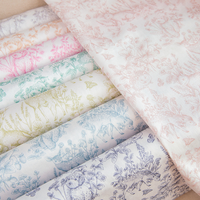 清原纯棉缎面布料森林动物