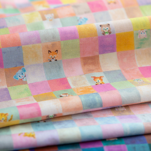 日本松浦Yukiemon纯棉60支卡通可爱夏薄软面料包包裙子布料彩方块