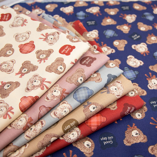 cosmo进口纯棉复古小熊头面料