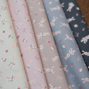 KOKKA进口纯棉印花细帆布牛津包包服装卡通可爱动物面料小兔娃娃