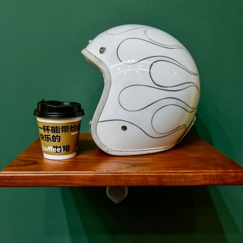 法国MOTOW火焰白vespa复古摩托车哈雷宝马凯旋四分之三碳纤维头盔