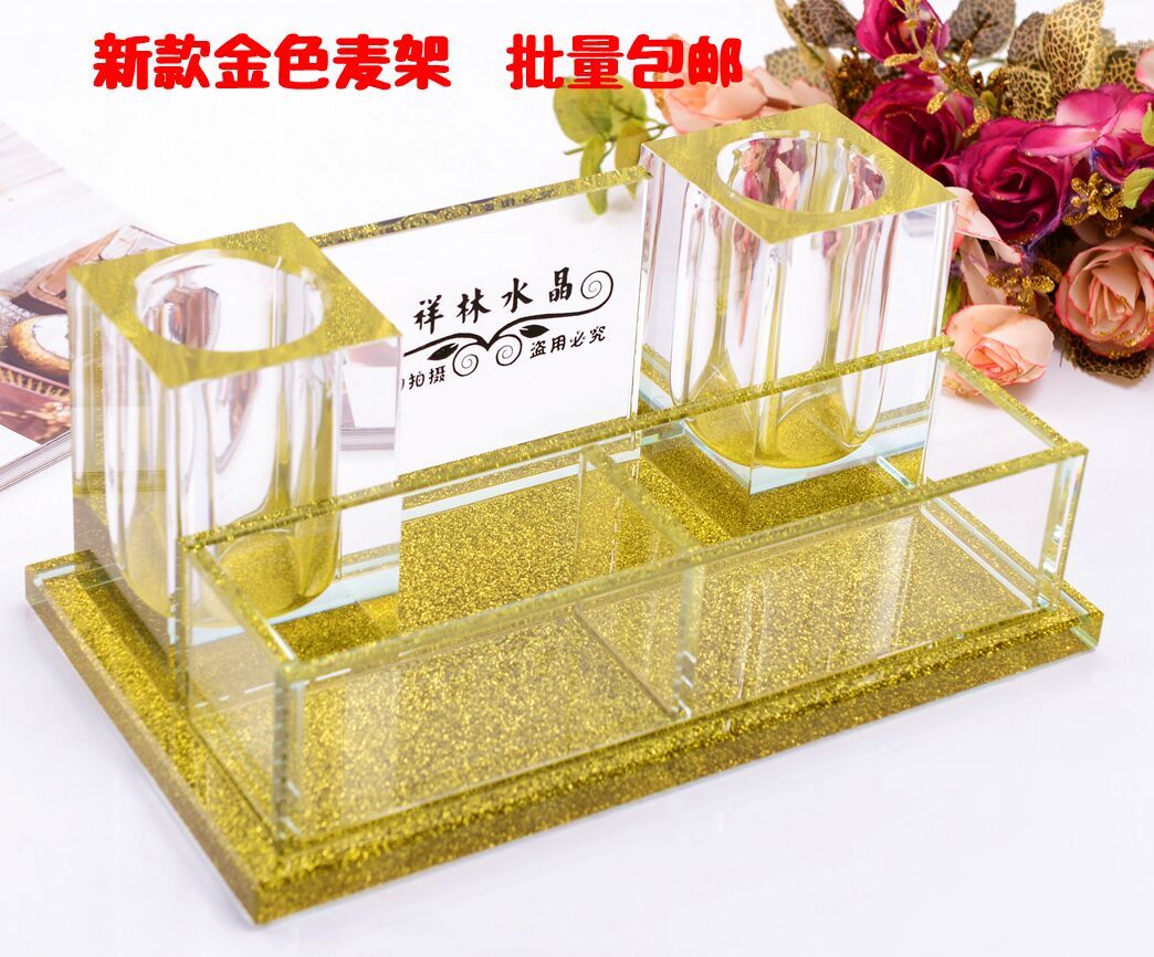 水晶话筒架麦克风支架KTV用品桌面无线话筒座水晶座咪唑台式摆件