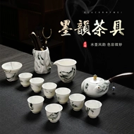 Cao cấp mực phong cách trắng sứ bộ ấm trà nhà quan niệm nghệ thuật tay cầm phụ ấm trà vẽ tay Thiền bao bát ấm trà gốm sứ bộ tách trà gốm bộ ấm trà ck