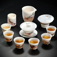 Chengxiandujingshanfang thân mỏng cao cấp màu trắng sứ trà đặt thịt cừu mỡ ngọc sứ bộ gốm sứ văn phòng nhà tiếp tân quà tặng ấm trà gốm bộ ấm chén gốm tử sa