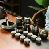 Chengxian mạ vàng Kung Fu bộ trà nhà gốm đen tự động đá mài bộ trà tay cầm bên ấm trà retro cốc sứ bộ bình trà 0.7 l jasmine bộ ấm chén đất