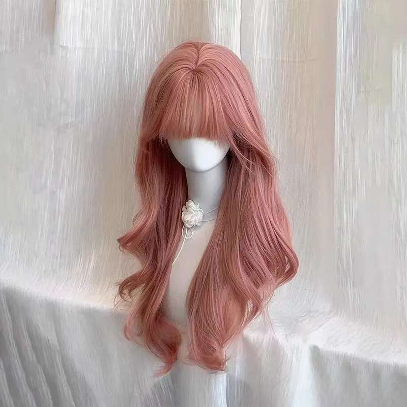 假发女秋季西柚粉长发色