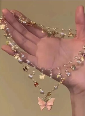 2026新款夏日彩蝶双层叠戴项链小众设计高级感轻奢精致锁骨链颈链