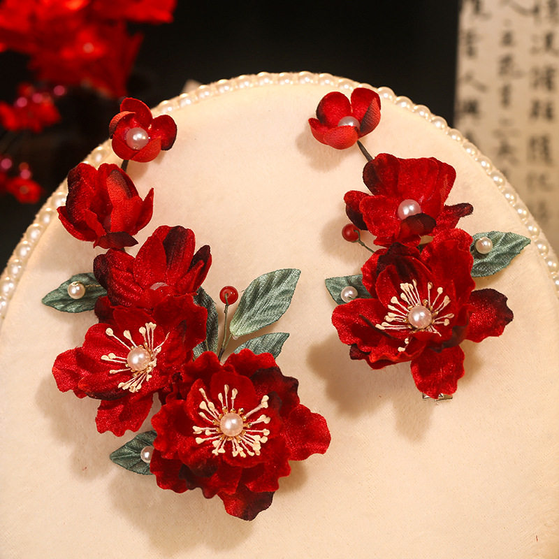 新娘跟妆头饰新中式红色