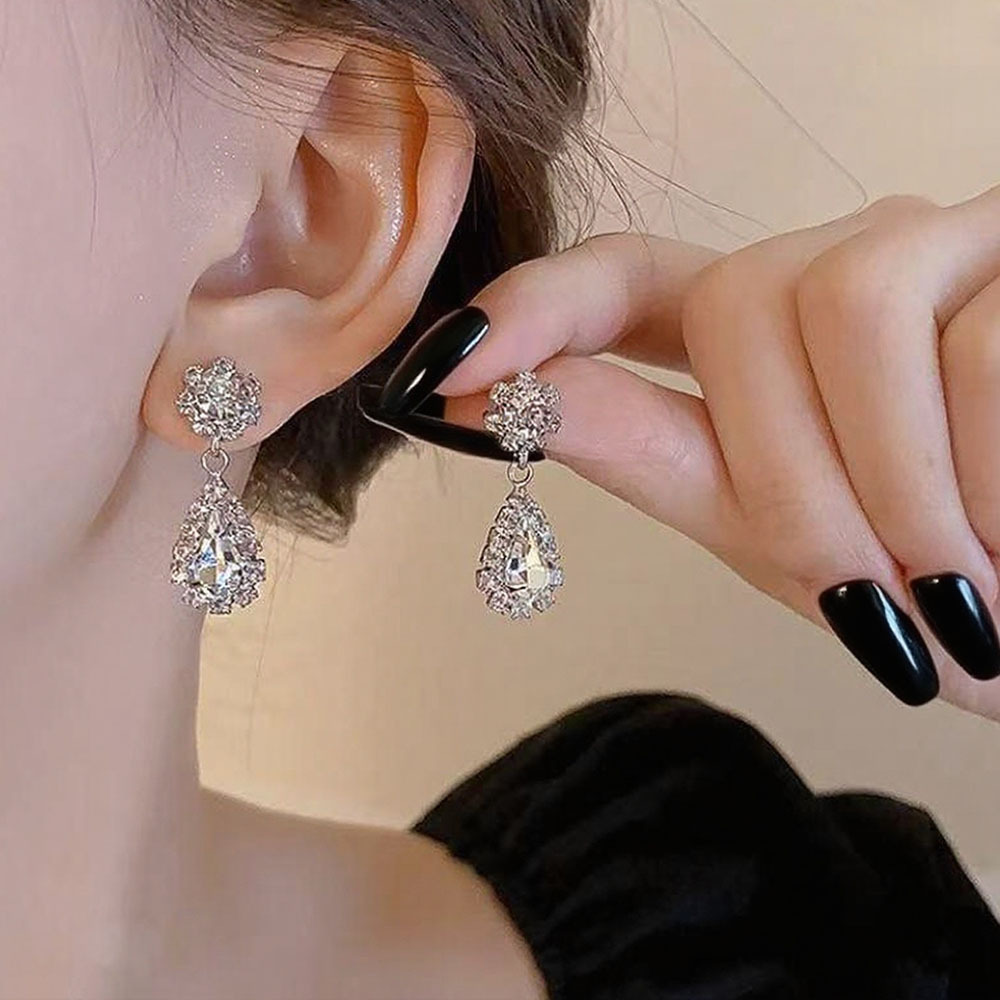 超闪水滴钻耳环女轻奢高