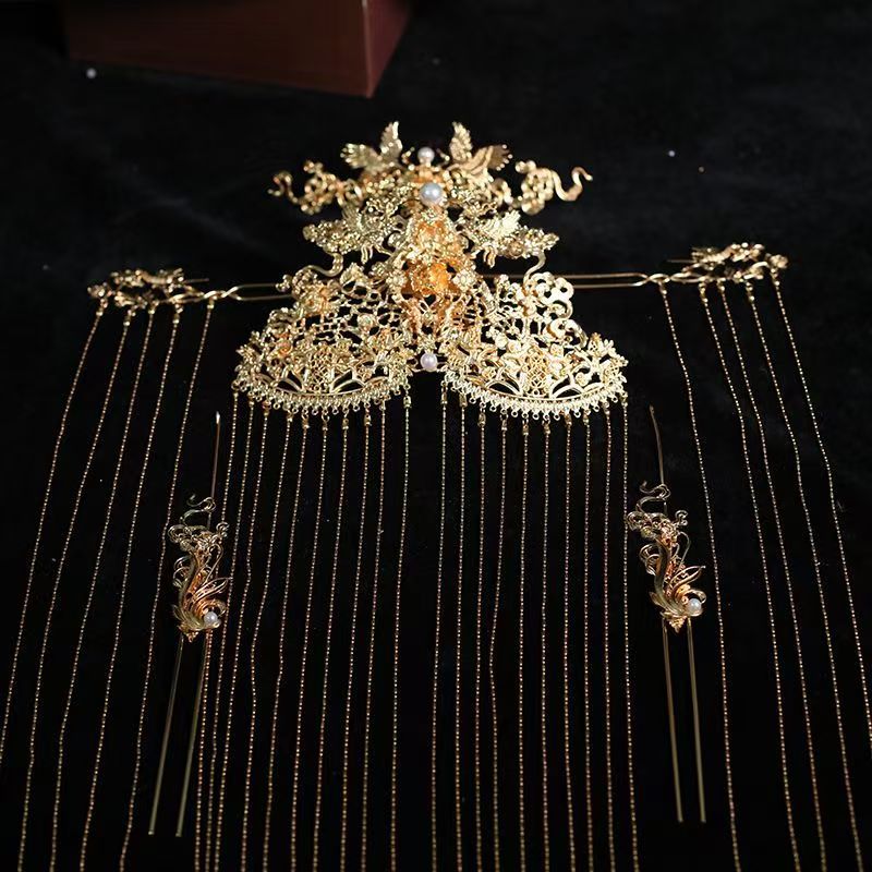 金缕衣国风经典纯手工古发簪风古典汉服发冠唐制明制配饰凤冠流苏