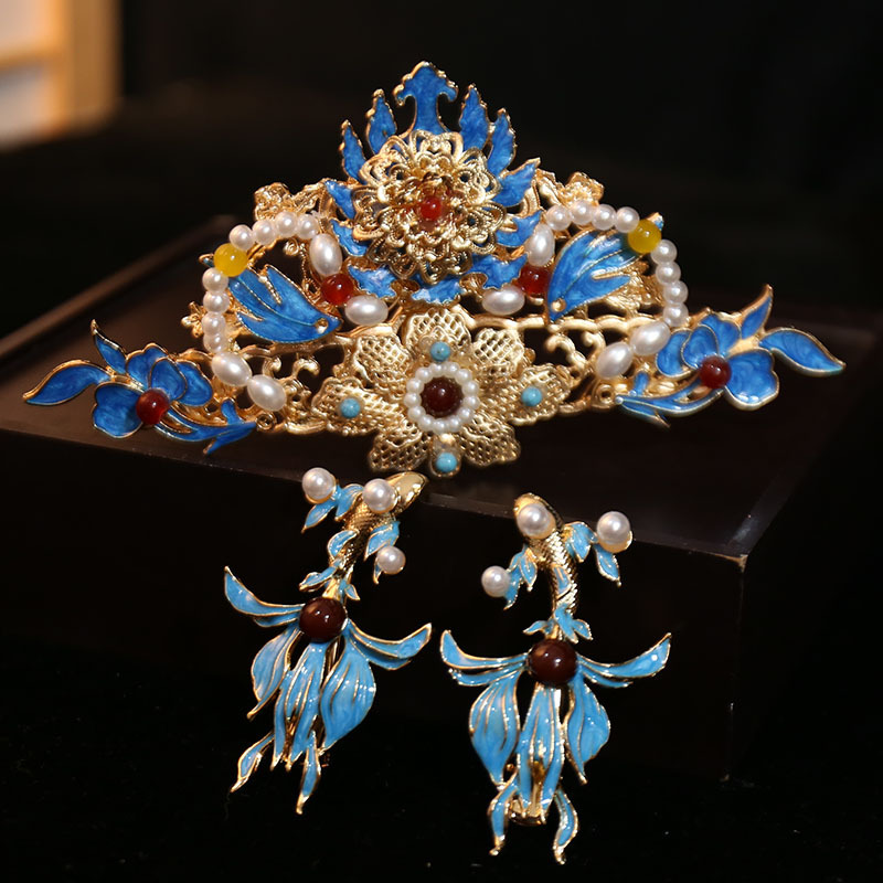 古风汉服头饰手工爆款唐风明制精品发饰超仙配饰烧蓝发冠配饰宫廷