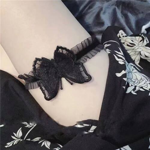 暗黑风纯欲蕾丝蝴蝶腿环女个性小众性感可爱公主jk辣妹蝴蝶结腿链