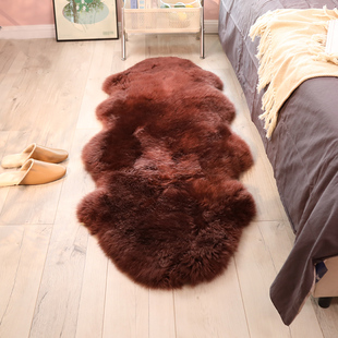 异形不规则地毯高级感整张羊皮床边毯羊毛地毯咖色氛围感羊毛垫子
