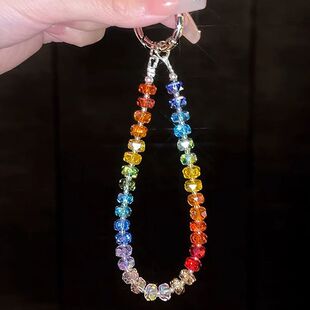 夏日款小清新手机挂绳时尚彩色串珠水晶手机挂链长款斜挎手机链条