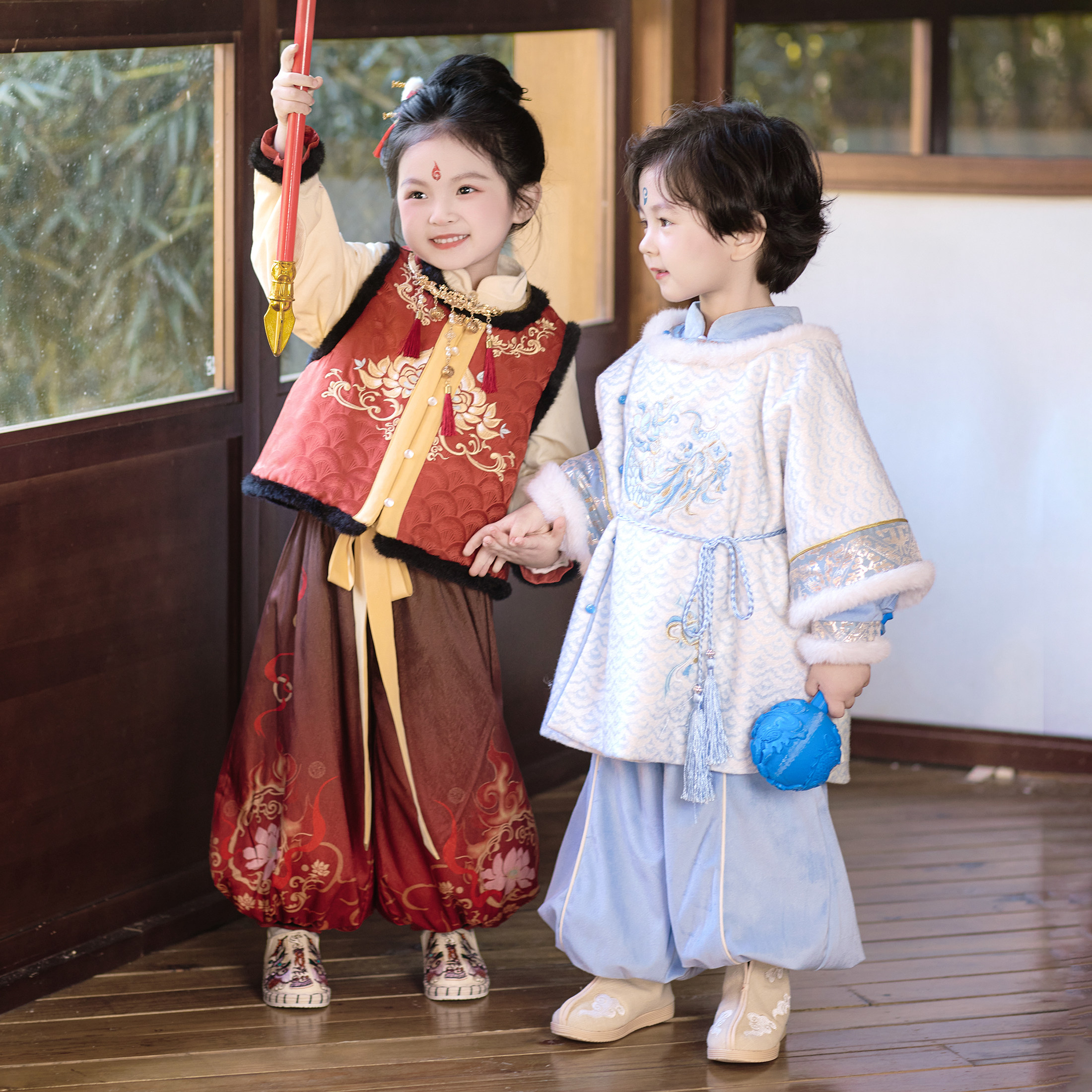 【哪吒敖丙】儿童汉服冬款加绒套装男孩女孩国潮新年唐装加厚棉服,童装/婴儿装/亲子装,汉服,淘宝优惠券,粉丝福利购,淘宝优惠卷