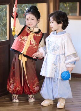 【哪吒敖丙】儿童汉服冬款加绒套装男孩女孩国潮新年唐装加厚棉服