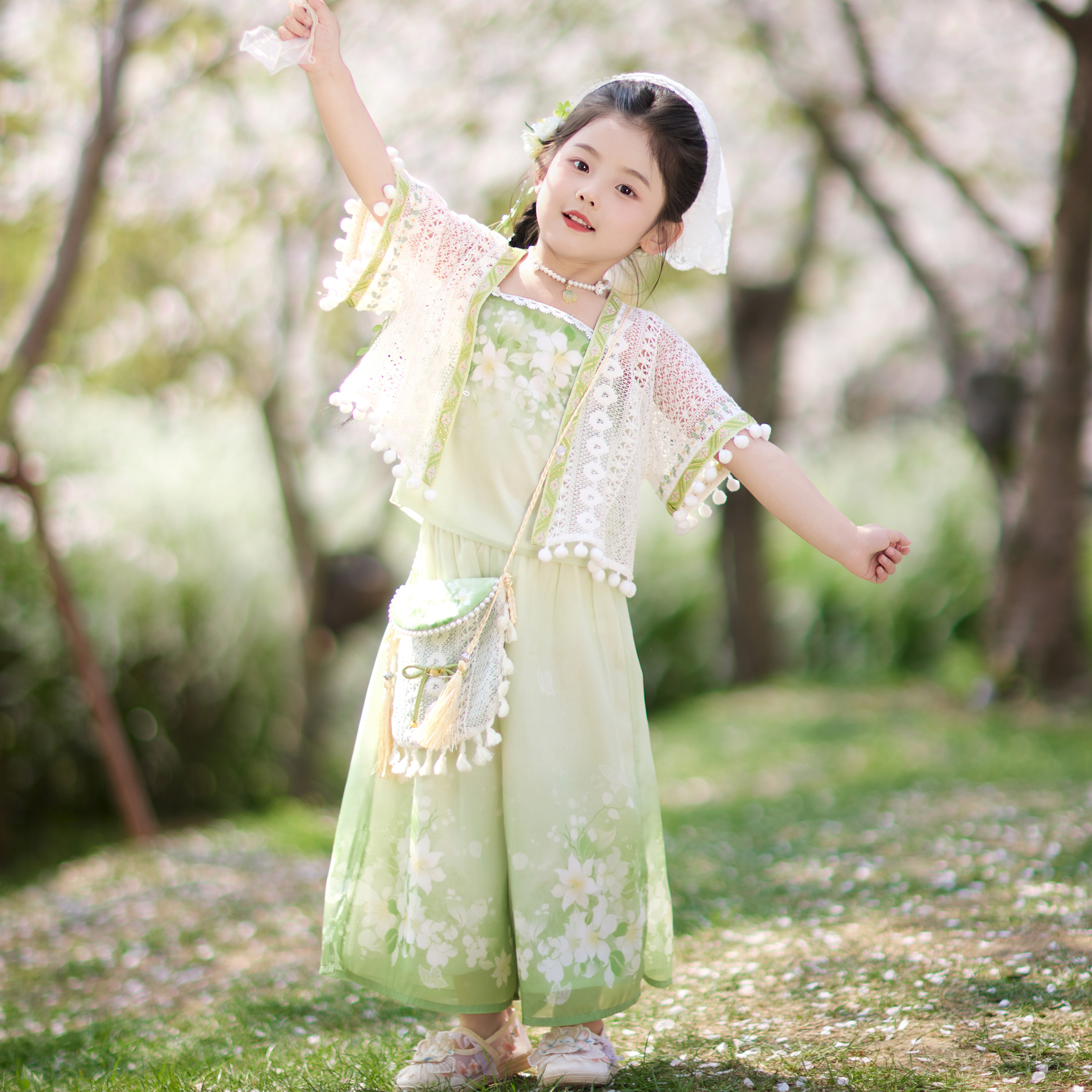 【清芙】漢服女童2025新款春夏季套裝小女孩中國(guó)風(fēng)日常可穿唐裝