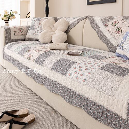 复古全棉绗缝拼布夹棉沙发垫水洗纯棉客厅沙发坐垫防滑四季通用