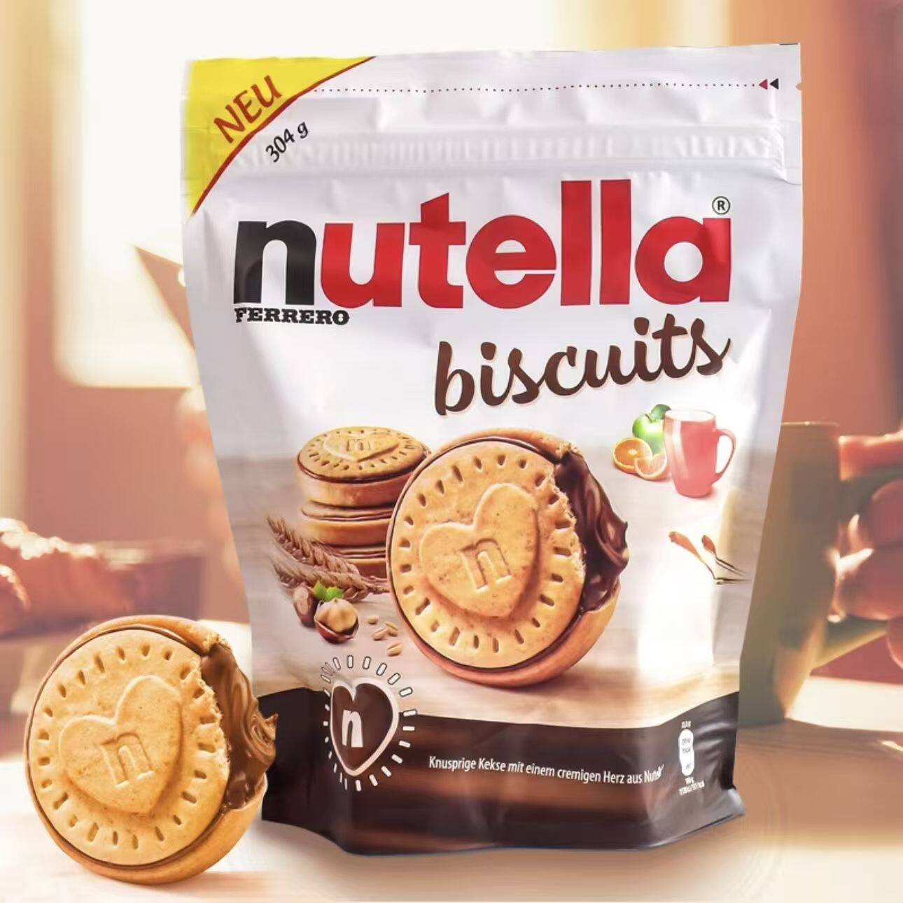 费列罗nutella能多益巧克力夹心榛子可可酱饼干袋装进口食品零食
