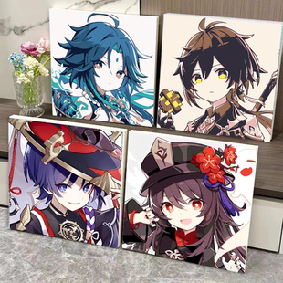 新款 饰画 原神diy数字油画手绘填色卡通动漫治愈减压客厅装