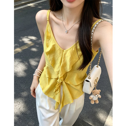 韩系气质V领吊带背心女夏季新款显瘦内搭外穿设计感无袖小上衣潮