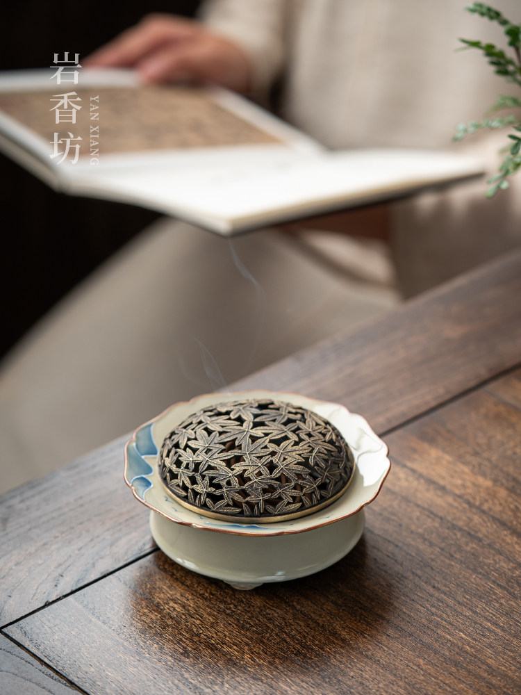 草木灰手绘山水香炉家用室内熏香炉陶瓷盘香炉茶道配件创意摆件