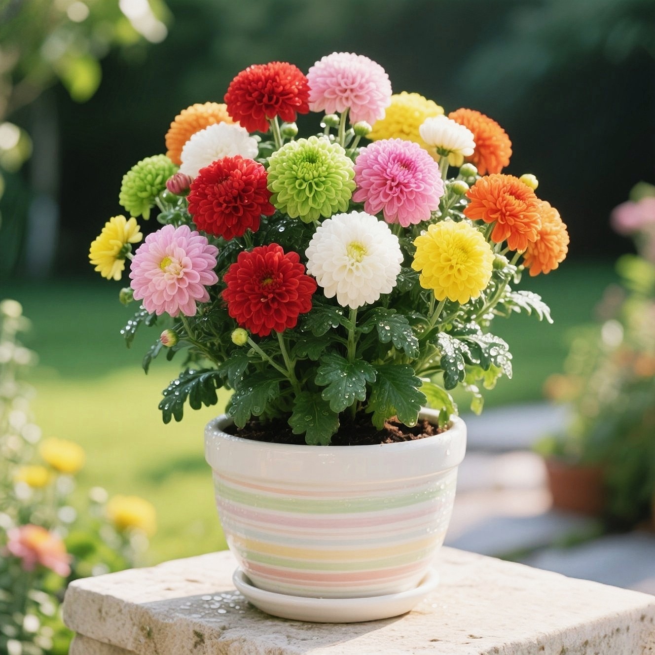 混色乒乓菊盆栽带花球菊花苗室内桌面鲜花绿植太阳花种籽阳台好养
